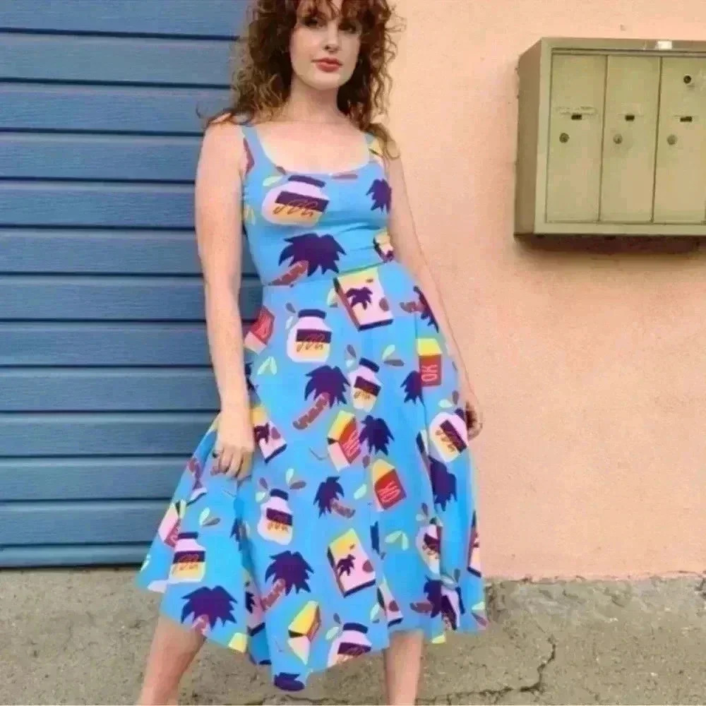 Nooworks Blue Tropical Print Midi Dress